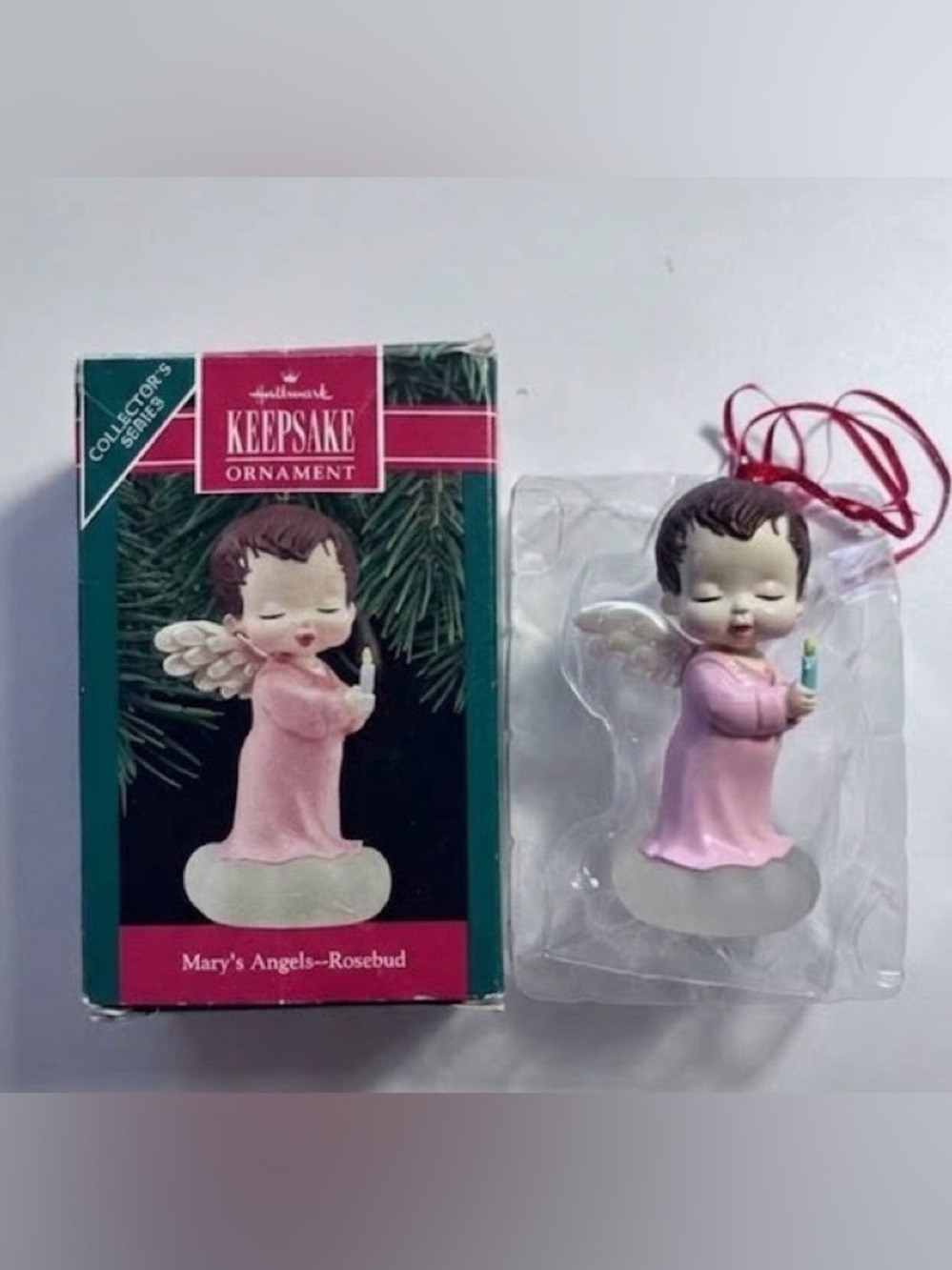 Hallmark Vintage 90s Keepsake Ornament Mary’s Angels Rosebud Pink Figurine NWT